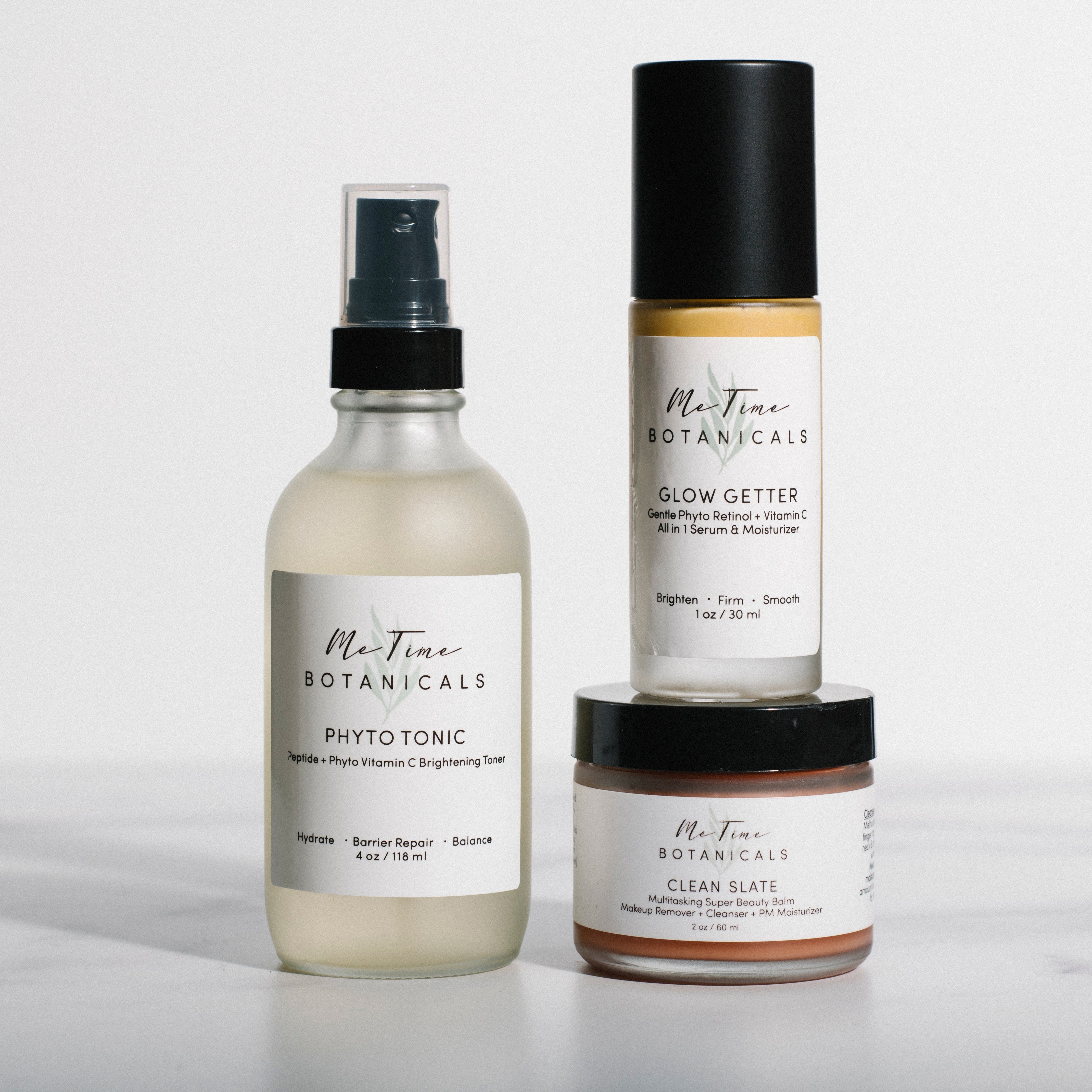 Three skincare products from MaTone Botanicals on a light gray background