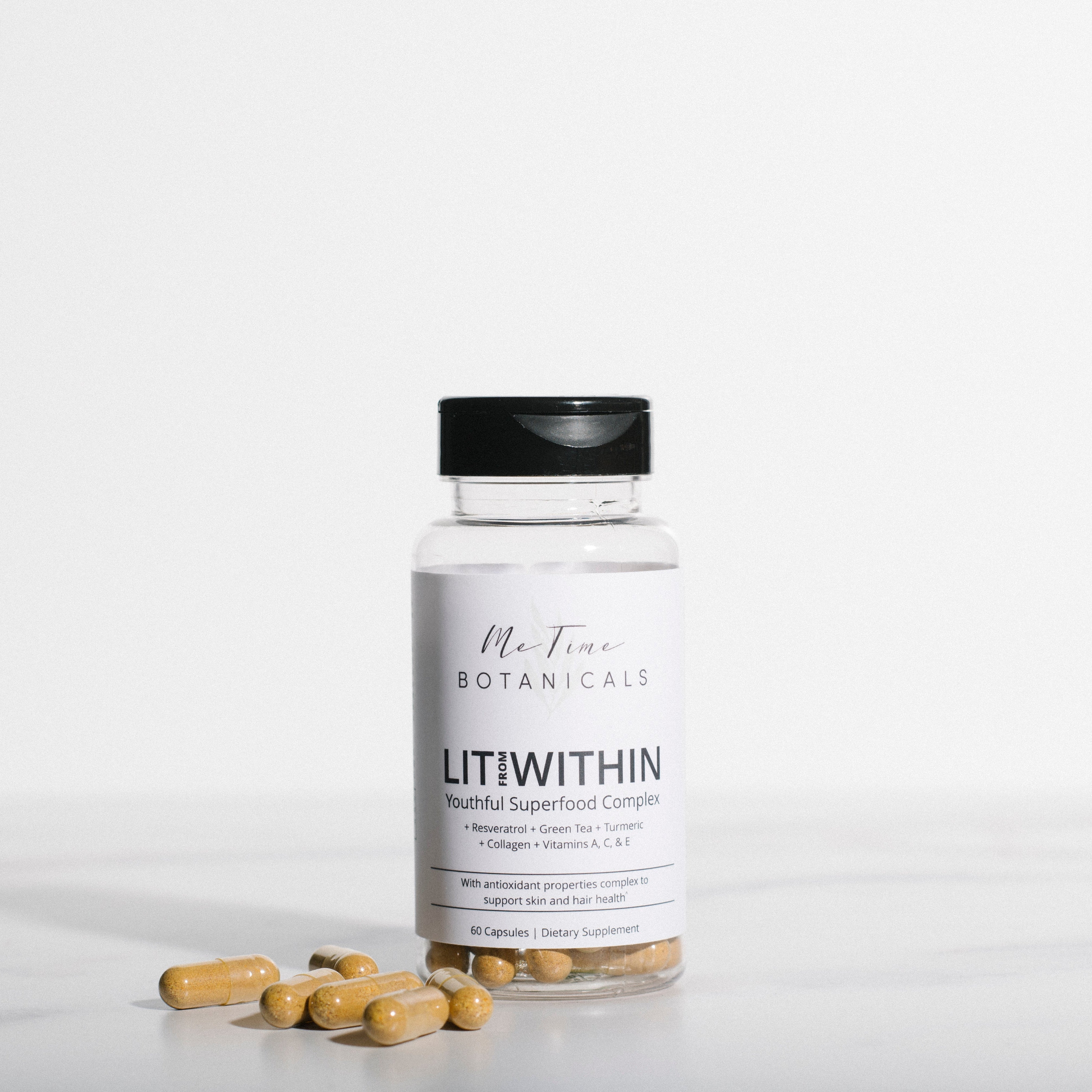 Supplement bottle labeled 'LUTIWITHIN' with capsules on a light gray background