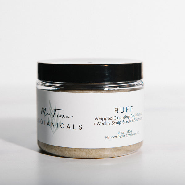 Jar of 'Me Time Botanicals' product on a white background