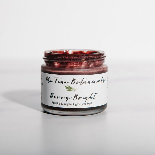 Jar of 'Berry Bright' mask from Me Time Botanicals on a white background
